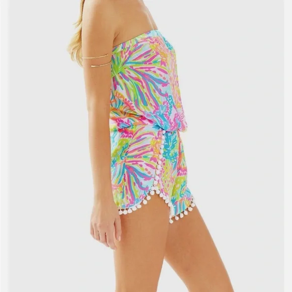 Lilly Pulitzer Daisy Romper Seaspray Lovers Coral Multi Strapless Size XS - Picture 3 of 11